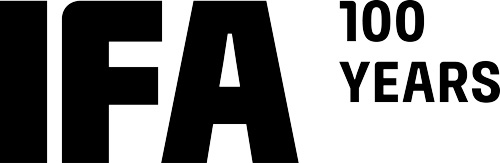 Logo nero "IFA" a sinistra, con "100 YEARS" nero a destra, su sfondo bianco.