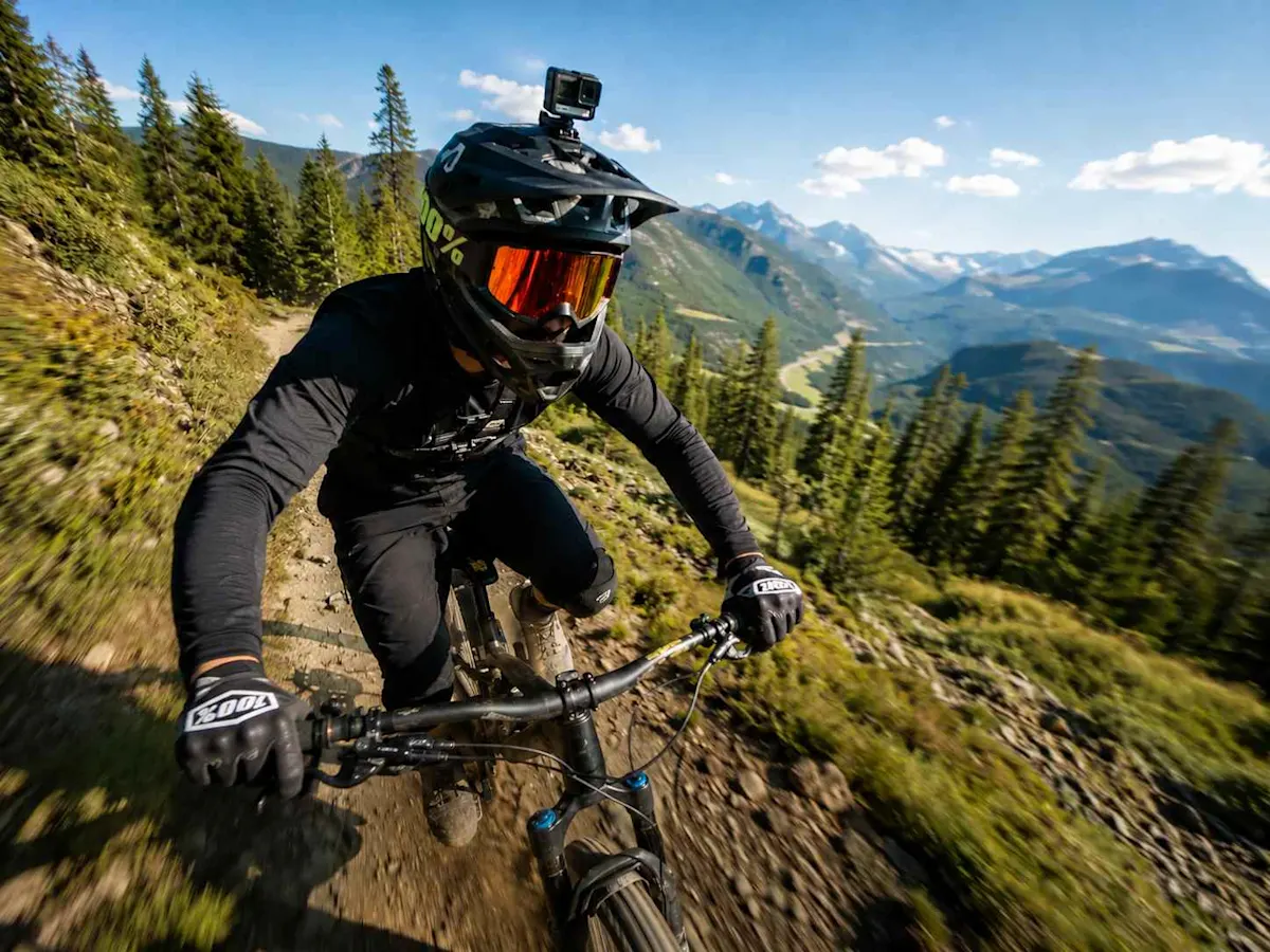 uomo in bici che usa una action cam