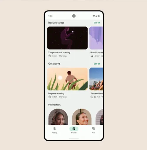 Uno smartphone mostra un'app con opzioni per ridurre lo stress e per attivit� fisica, con foto e icone.
