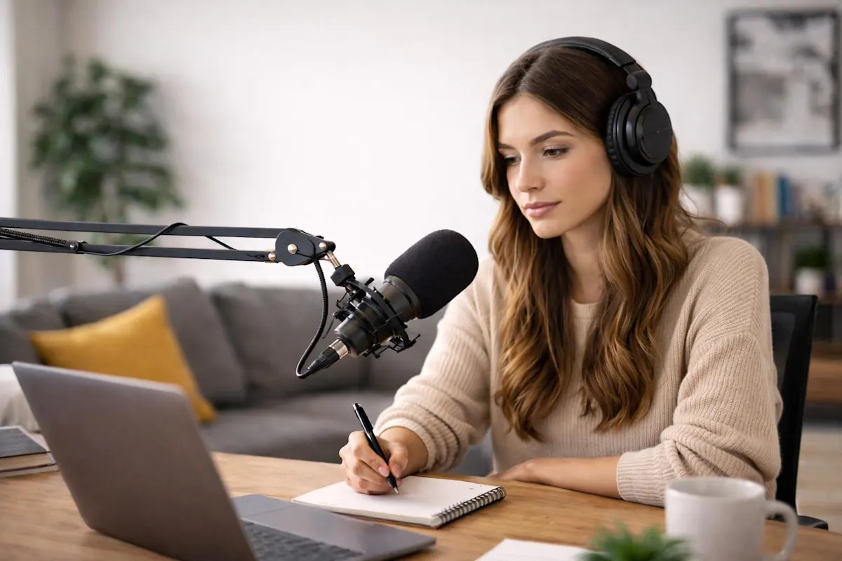 persona che sta registrando un podcast