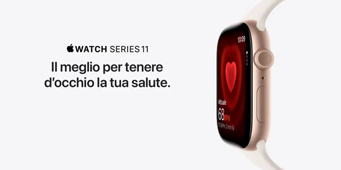 Apple Watch Series 11 con schermata app battiti cardiaci