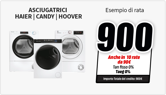 dettaglio finanziamento su asciugatrici haier, candy, hoover