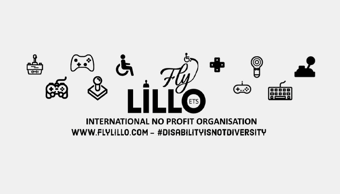 logo flylillo con icone relative al gaming e alla disabilità