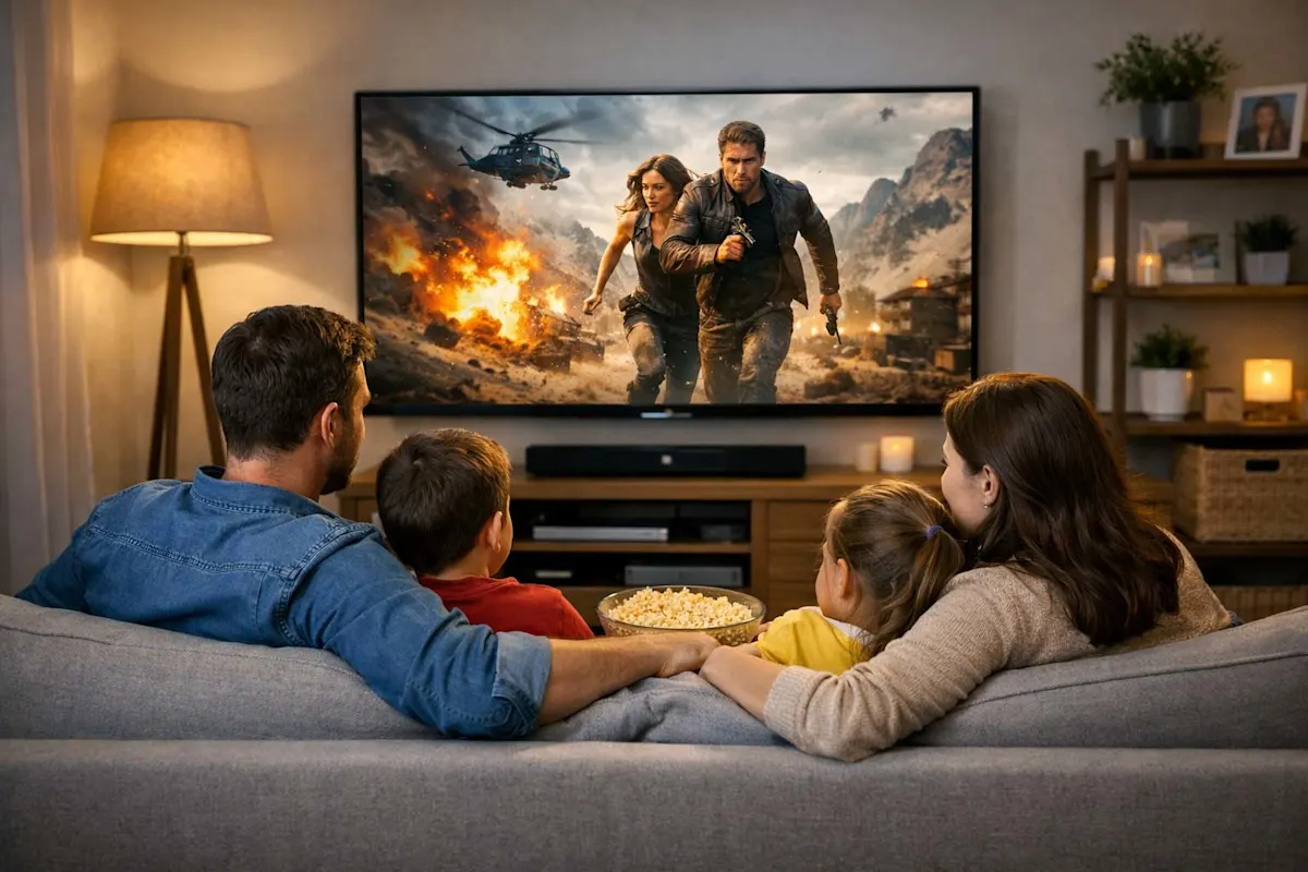 famiglia che guarda la tv sul divano