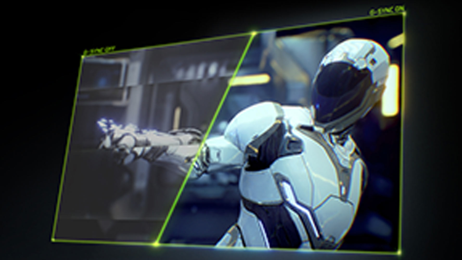 Schermo diviso con tuta spaziale bianca e casco nero a destra, e rendering 3D a sinistra.