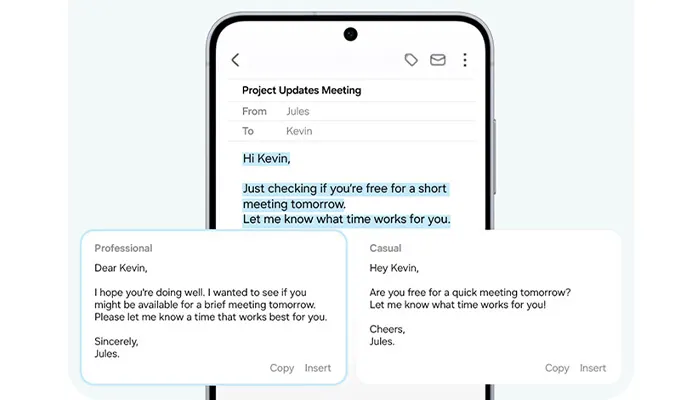 schermata assistente alla scrittura Samsung Galaxy S25 FE