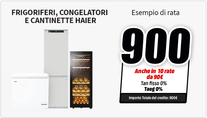 FINANZIAMENTO TASSO ZERO SU UNA SELEZIONE HAIER DA 199€