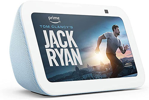 Schermo smart bianco con la serie "Jack Ryan" di Prime Video. Un uomo corre sullo sfondo di una citt� illuminata.