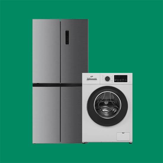 frigorifero e lavatrice su sfondo verde