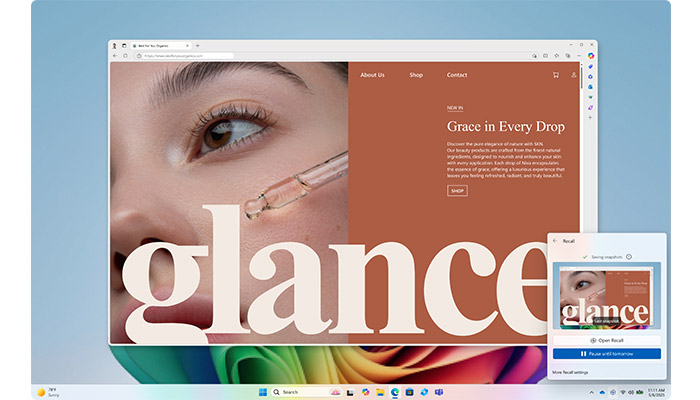 Schermata di windows che mostra una pagina web con una donna e uno sfondo marroncino