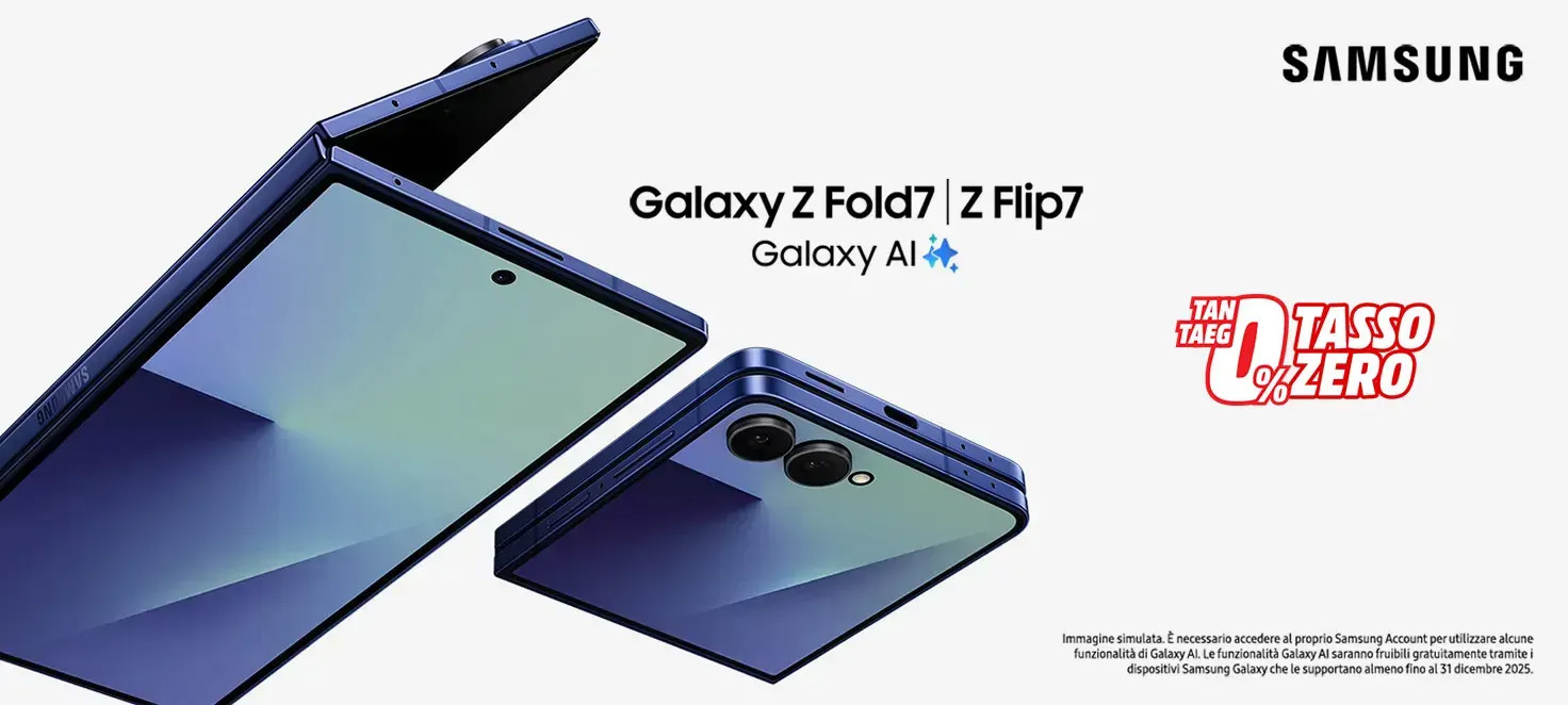 Smartphone Samsung Galaxy Z Fold7 Z Flip7 con Tasso Zero