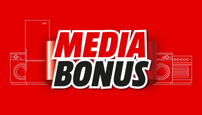 Scritta Media Bonus inserita tra figure stilizzate di elettrodomestici