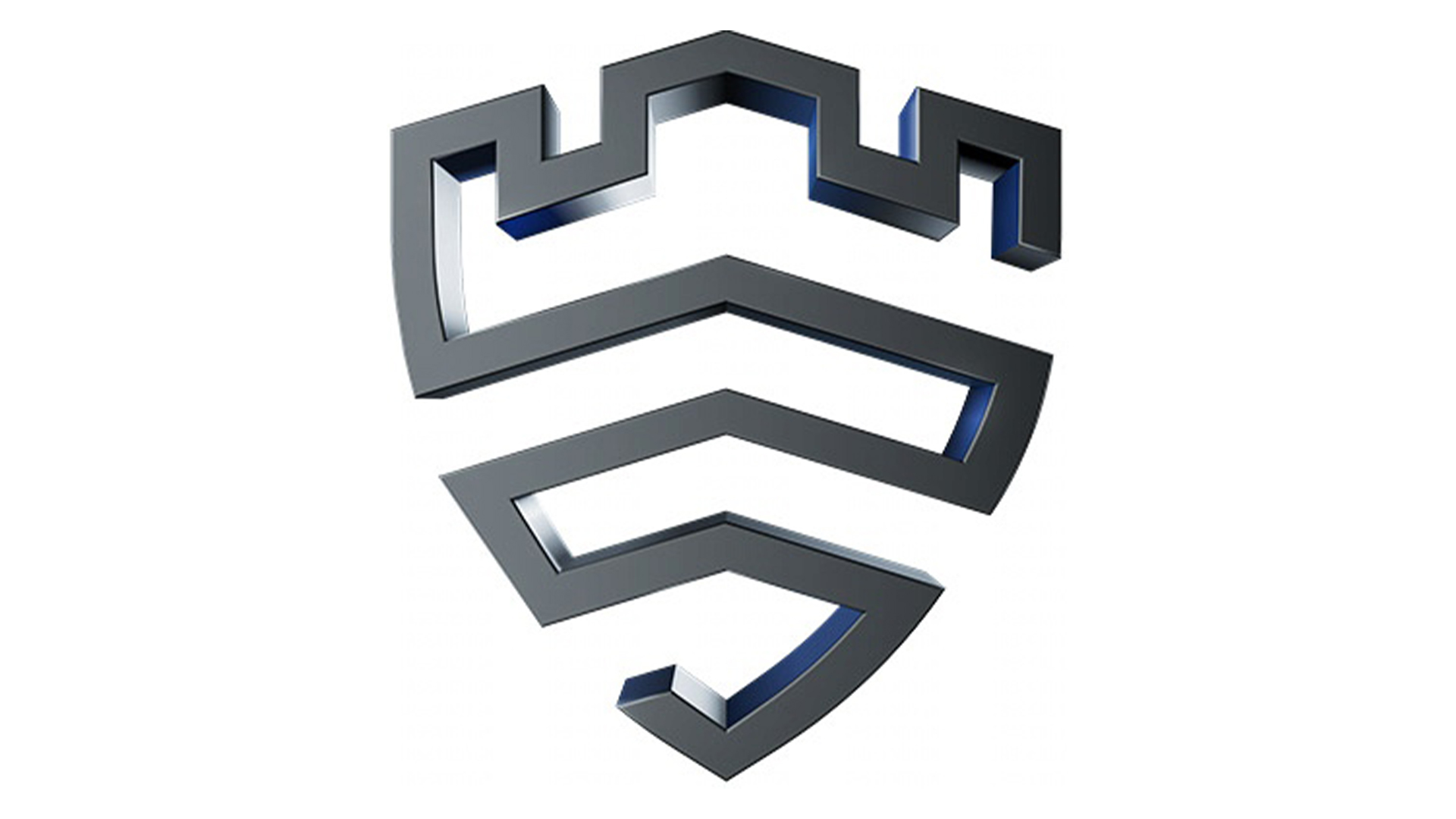 Logo grigio e blu con forma di scudo e merlature superiori, su sfondo bianco.