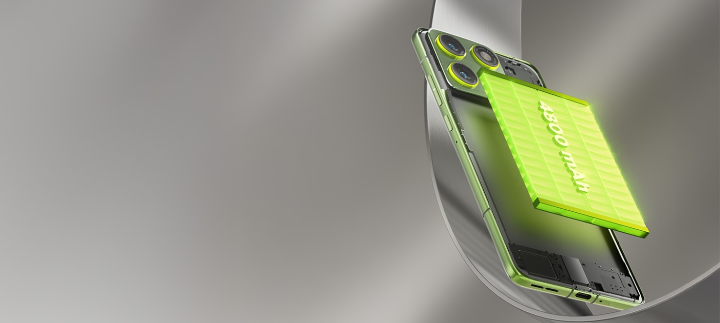 la batteria verde di un telefono motorola ripresa in modo estetico