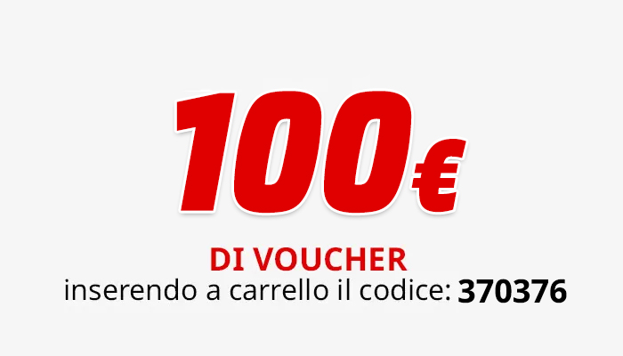 Voucher di 100 euro con codice sconto 370376 su sfondo bianco.