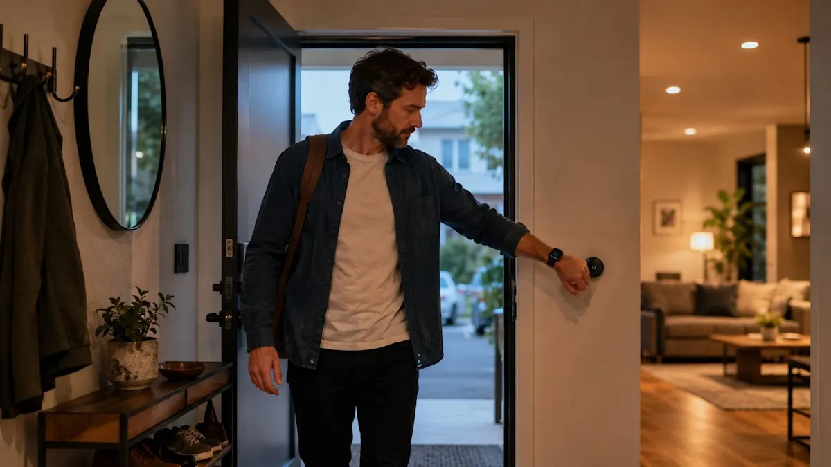 persona che accende le luci di casa tramite lo smartwatch