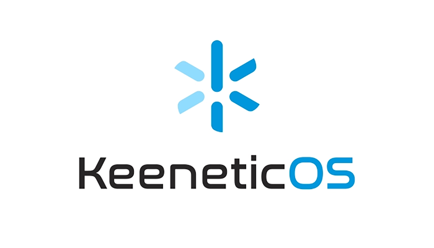 Logo KeeneticOS su bianco. Un'icona blu a forma di stella sopra il testo "KeeneticOS" in nero e blu.