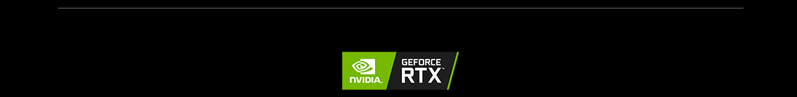Sullo sfondo nero, il logo verde Nvidia affiancato al testo "GEFORCE RTX" in bianco.