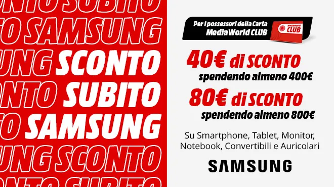 Solo con Carta MediaWorld / Sconto Subito Samsung Mobile solo con MW CLUB [fino al 25.04]
