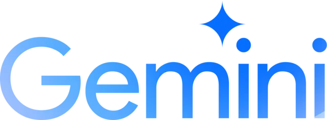 Logo azzurro "Gemini" con una stella a quattro punte e due cerchi sopra le ultime due "i". Lo sfondo è bianco.