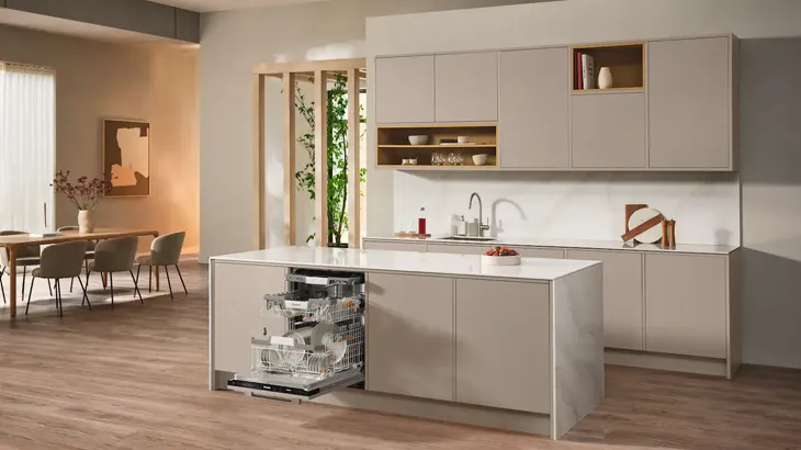 Vista cucina con lavvastoviglie aperta