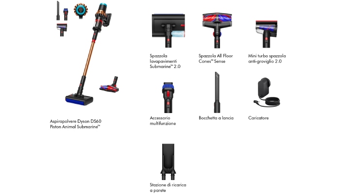 dyson v16 piston submarine con informazioni riguardanti tutte le sue opzioni
