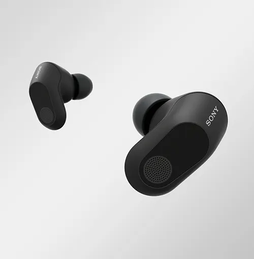 Due auricolari neri senza fili, uno con la scritta "SONY", su uno sfondo grigio chiaro.
