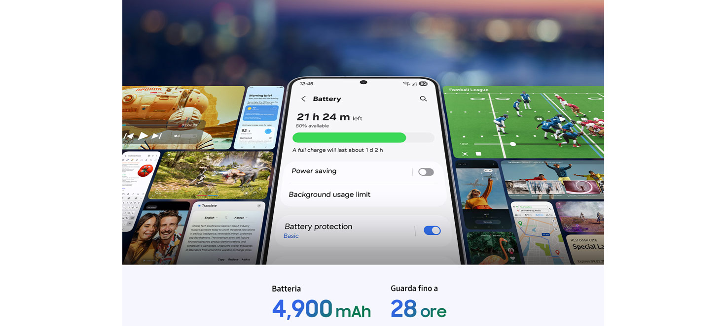 dettaglio batteria Samsung Galaxy S25 FE con schermate varie