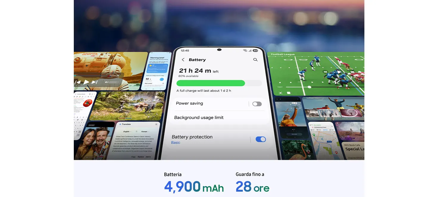 dettaglio batteria Samsung Galaxy S25 FE con schermate varie