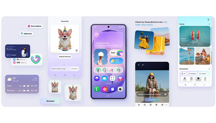 One UI 8.5 vista su diverse schermate del samsung galaxy s26
