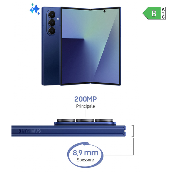 Samsung Galaxy Fold7 con dettaglio sullo spessore e sulle fotocamere