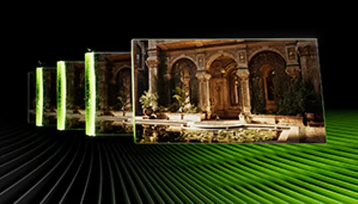 una serie di schermate su linee verdi che rappresentano un edificio antico