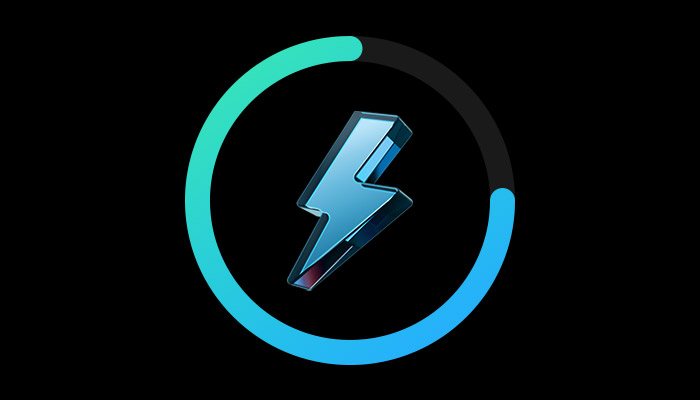 Raffigurazione grafica di percentuale di batteria circolare con icona fulmine