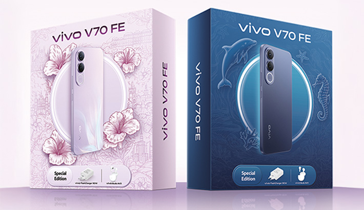 2 telefoni vivo in scatola su sfondo rosa