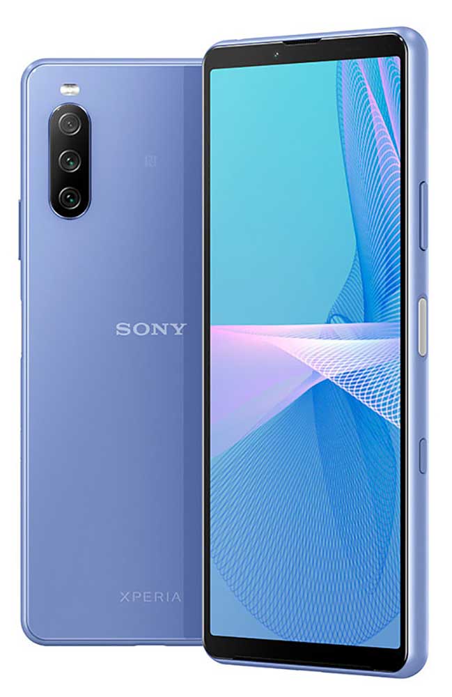 Due telefoni Sony Xperia blu affiancati. Il telefono di sinistra mostra le fotocamere posteriori e il logo Sony.
