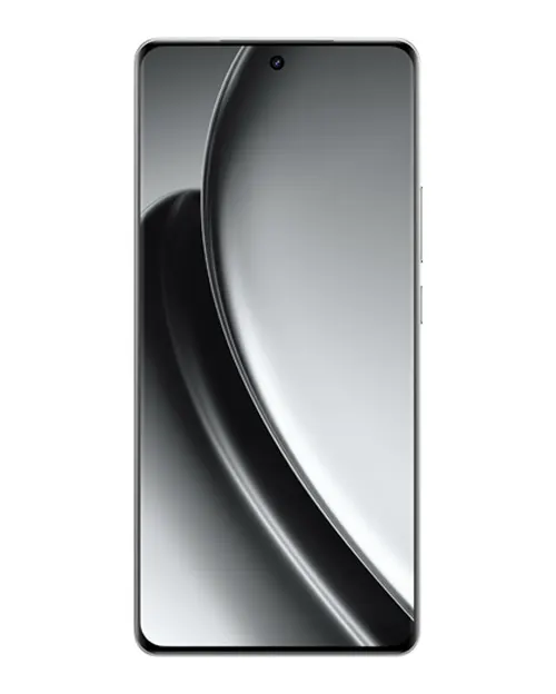 Un telefono cellulare mostra un motivo astratto grigio e nero sullo schermo.