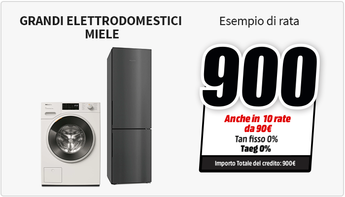 FINANZIAMENTO TASSO ZERO PER GRANDI ELETTRODOMESTICI MIELE DA 199€