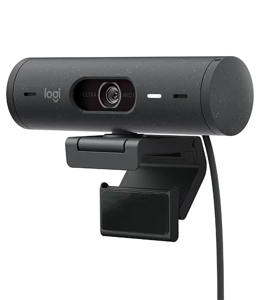 Una webcam nera su un supporto. La webcam � cilindrica con un obiettivo al centro. Il supporto ha una clip per il fissaggio.