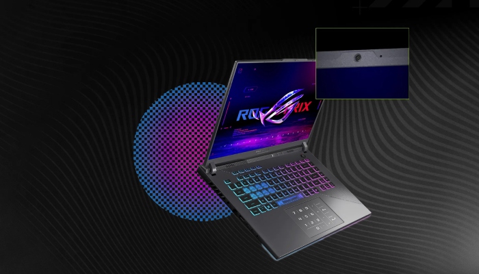 un portatile Rog Strix su uno sfondo girgio/nero