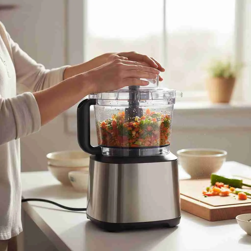 persona che usa un robot da cucina