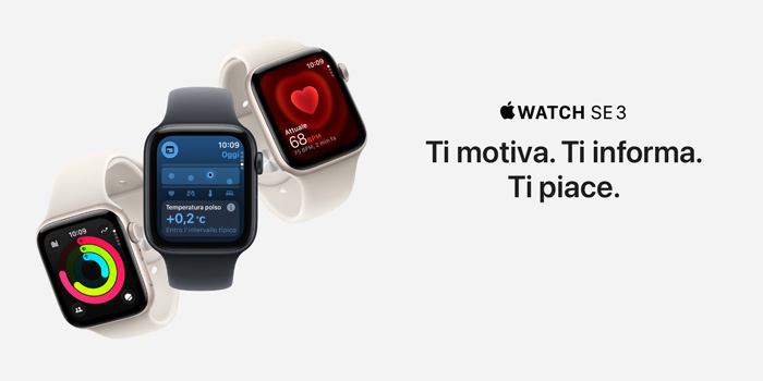 Tre modelli di Apple Watch SE 3