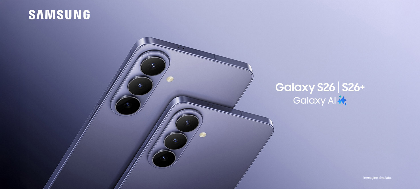Samsung Galaxy S26 | S26 Plus su sfondo violaceo