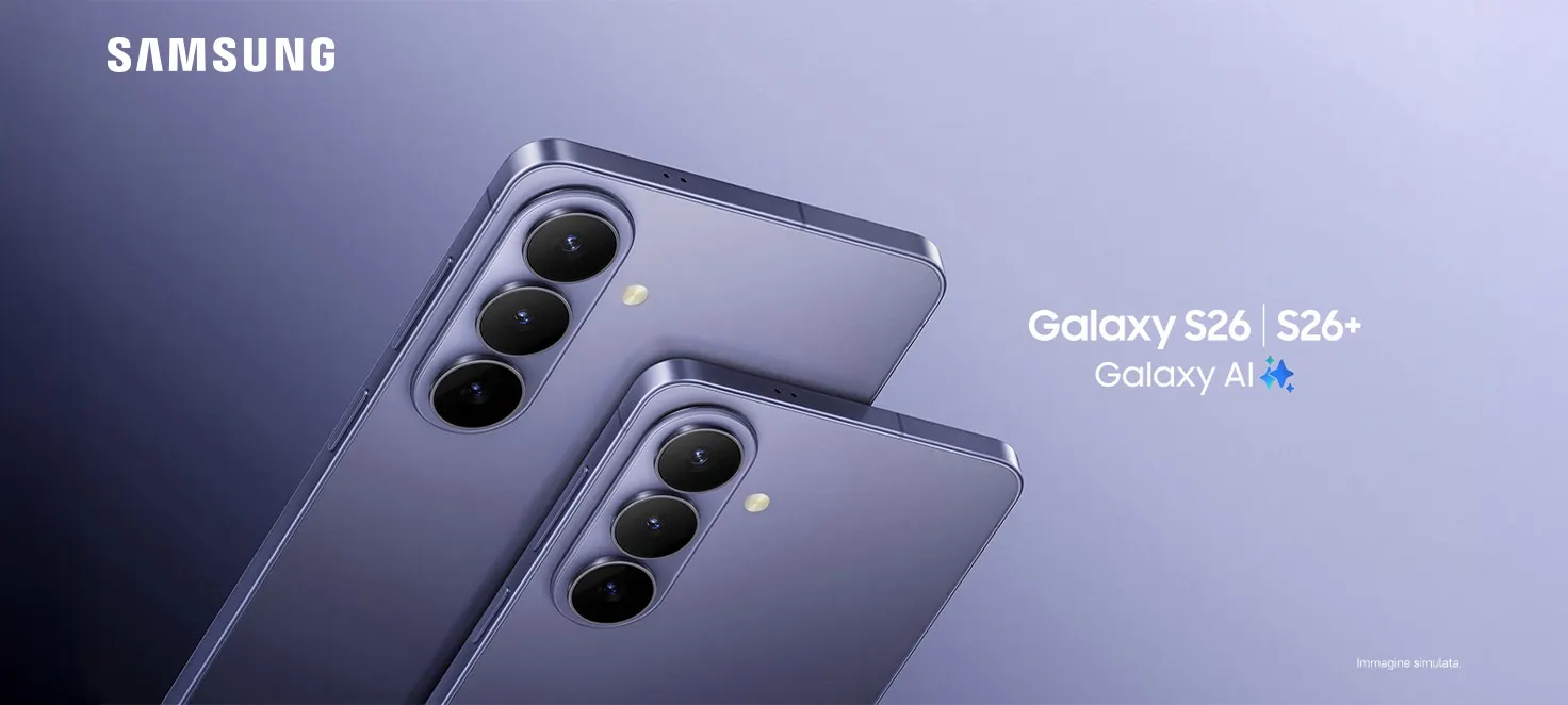 Samsung Galaxy S26 | S26 Plus su sfondo violaceo