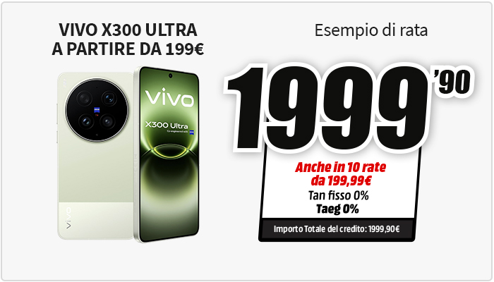 Smartphone Vivo X300 con specifiche per finanziamento tasso zero