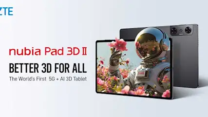 Tablet Nubia Pad 3D II con astronauta floreale sullo schermo; logo ZTE in alto a sinistra.