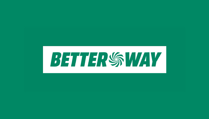 Logo "BETTER WAY" bianco su rettangolo bianco, sfondo verde. La parola "WAY" ha una spirale verde.