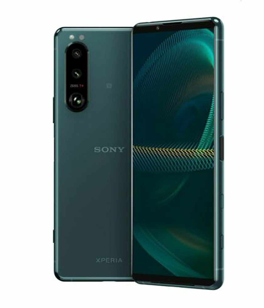 Due telefoni Sony Xperia verde scuro. Uno mostra il retro con tre fotocamere e la scritta "Sony". L'altro ha lo schermo acceso.