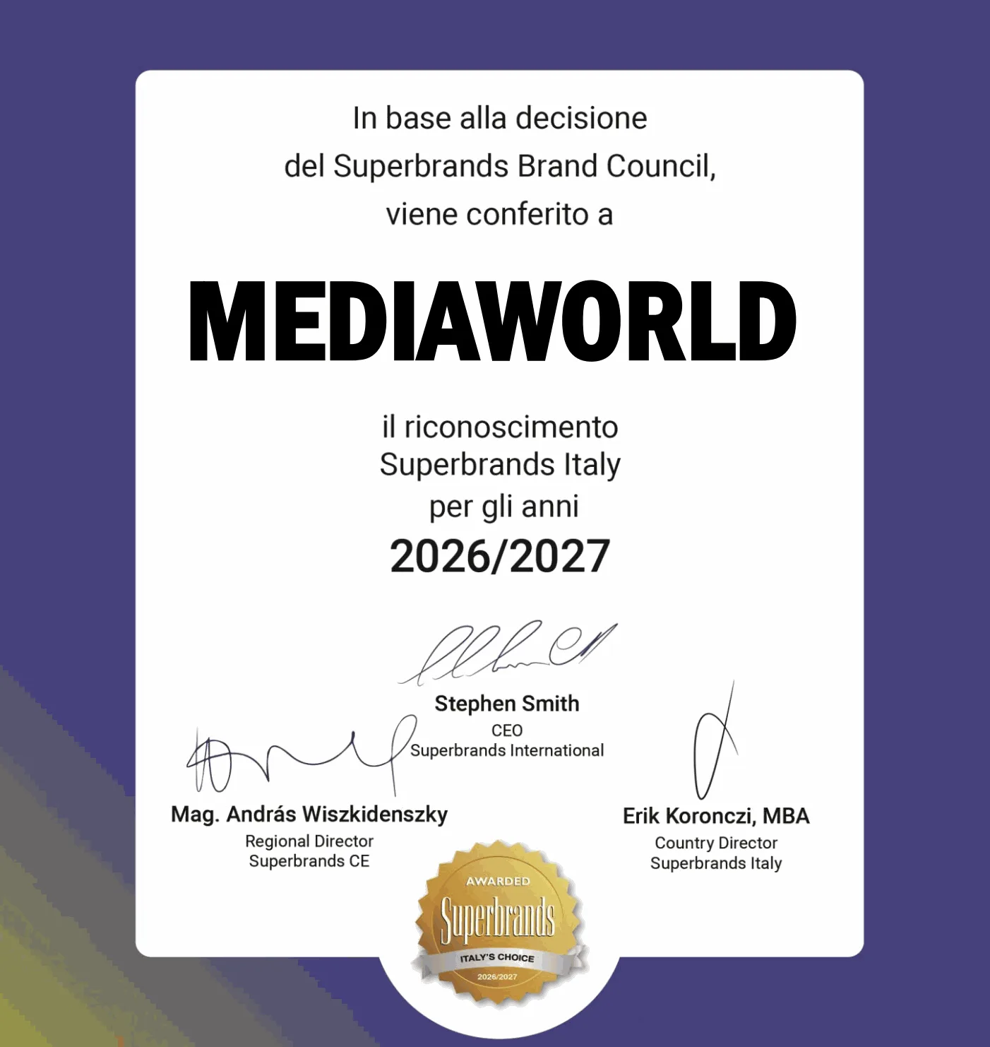 Certificato Superbrands