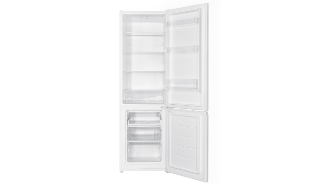 Combinazione frigorifero-congelatore OFK 651 E W di ok. in bianco, con porte aperte e vani frigo e freezer visibili.