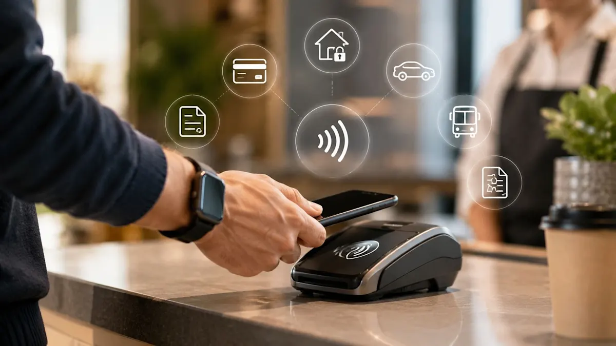 persona che effettua un pagamento contactless